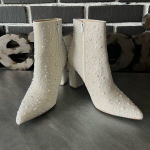 Betsey Johnson Ivory Pearl Heeled Boots